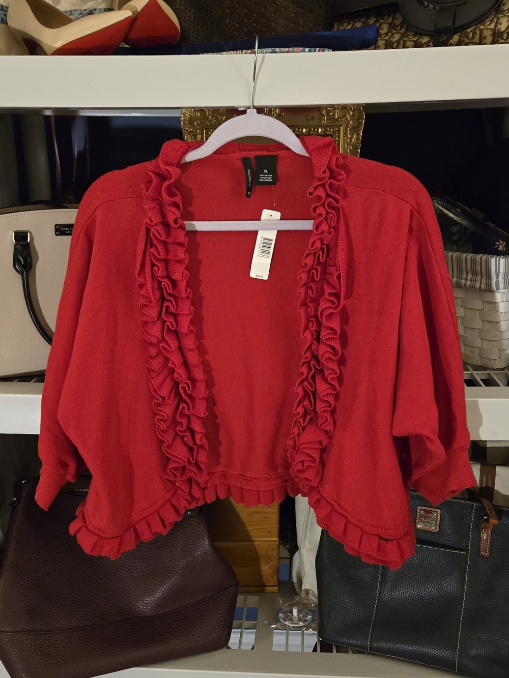 Vibrant Red Ruffle-Trim Open Cardigan NWT